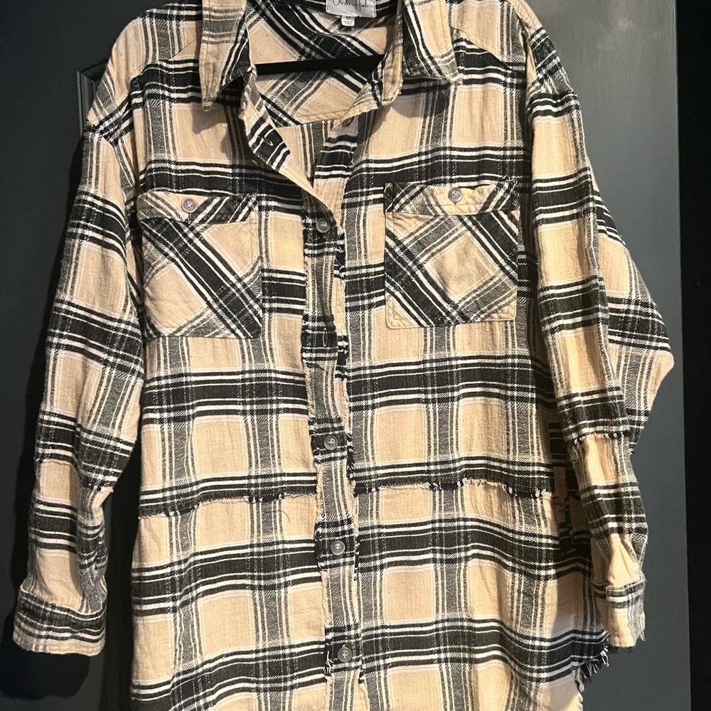 Oli & Hali Beige and Black Plaid Shirt